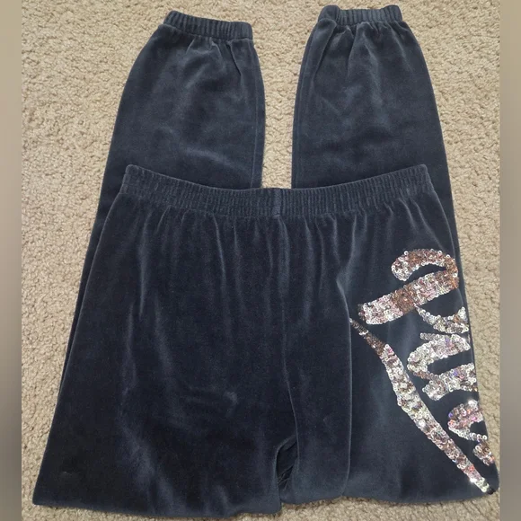 PINK Victoria's Secret Bling Sequin Vintage Velour Sweatpants Joggers HTF Rare - Picture 4 of 6